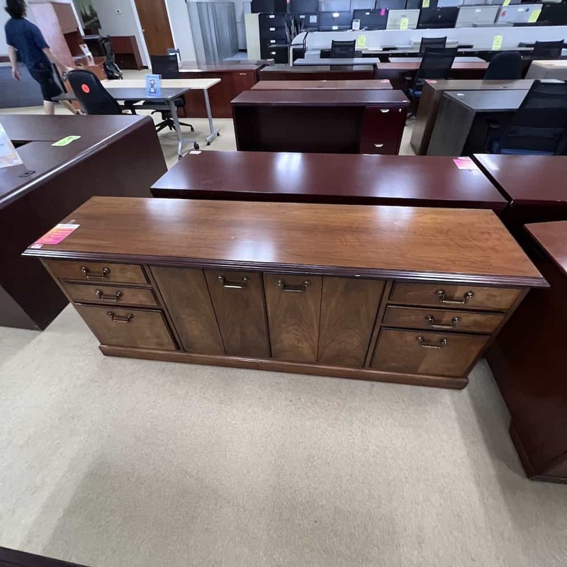 79″ Commonwealth Dark Walnut Traditional Vintage Storage Credenza with Two Pedestal Files – Box/Box/File Office Furniture Liquidations