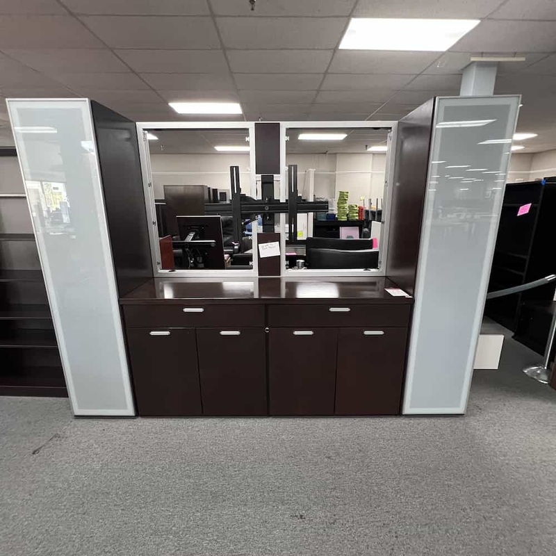 9 ft x 2 ft Kimball WaveWorks Espresso and Grey Media Wall Unit with TV Mount Office Furniture Liquidations
