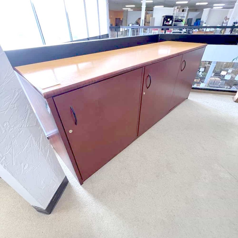 96″ Maple and Cherry Storage Credenza with 3 Doors Office Furniture Liquidations