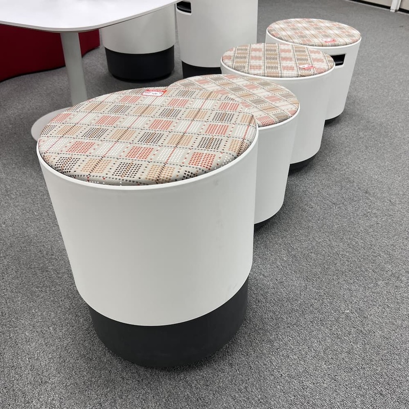 18″ Steelcase Coalesse Buoy Red and Tan Round Height Adjustable Active Stool Office Furniture Liquidations