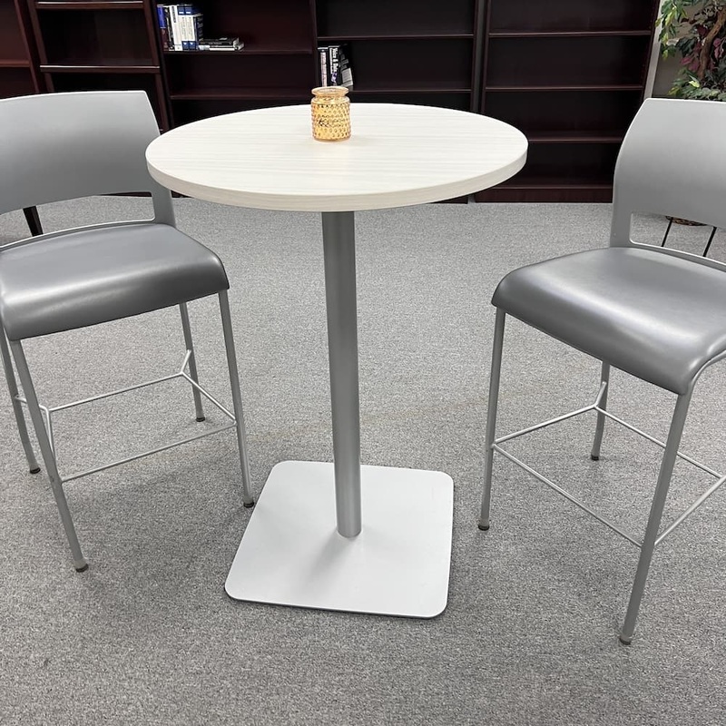 30″ Steelcase Turnstone Grey Ash Round Bar Height Pub Table Office Furniture Liquidations