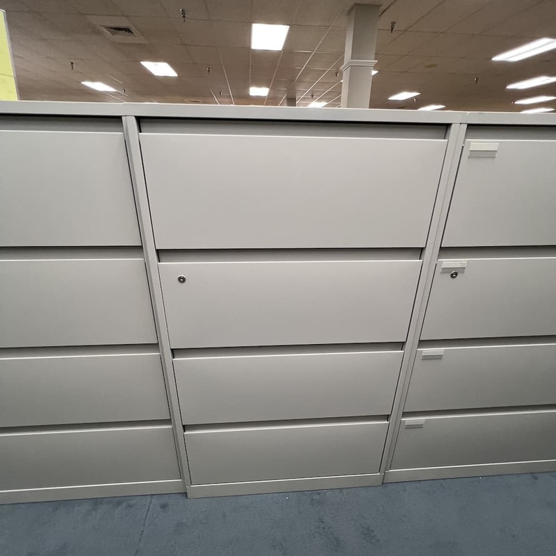30″ W x 52″ H Steelcase Light Grey Metal 4 Drawer Lateral File Office Furniture Liquidations