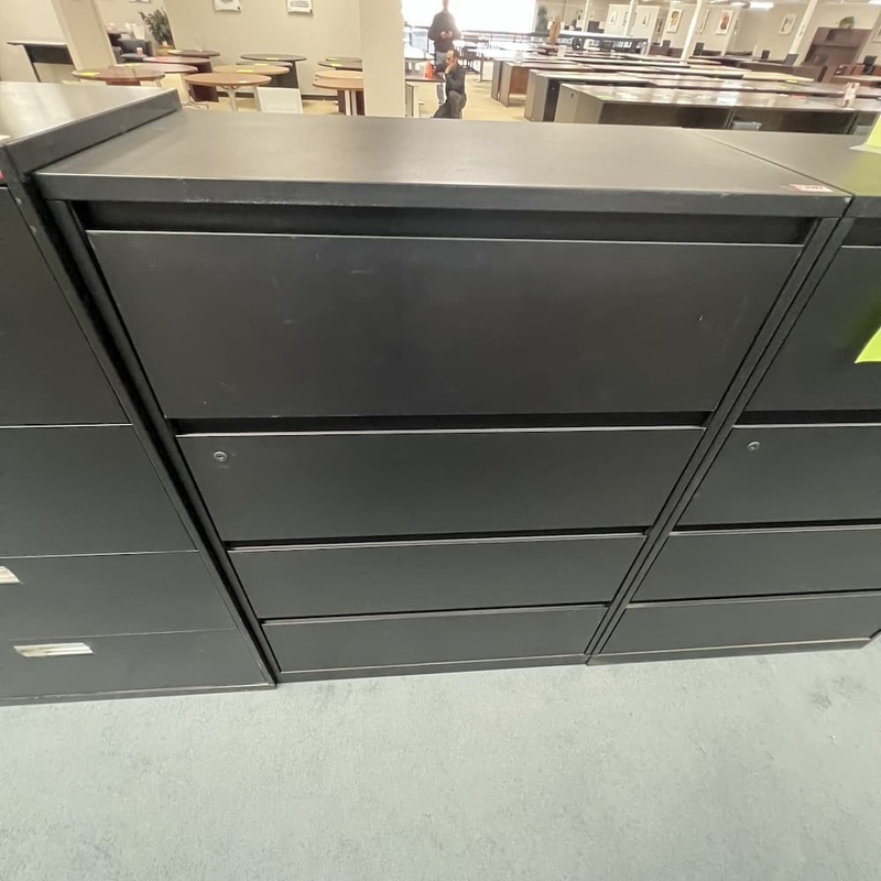 36″ W x 52″ H Steelcase Black Metal 4 Drawer Lateral Filing Cabinet Office Furniture Liquidations