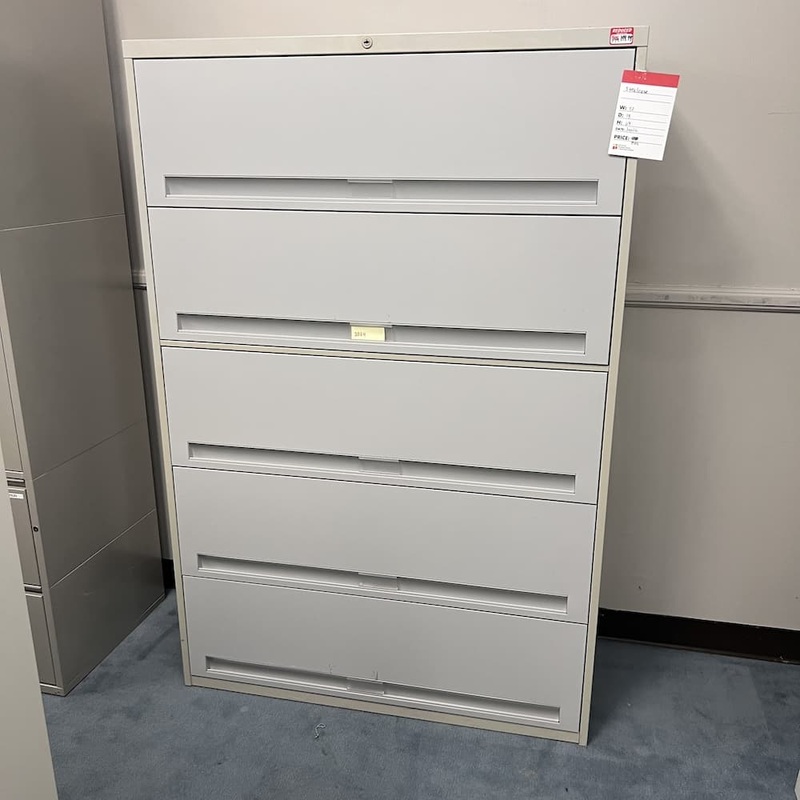 42″ W x 64″ H Grey Metal 5-Drawer Roll-Out Lateral File Cabinet Office Furniture Liquidations