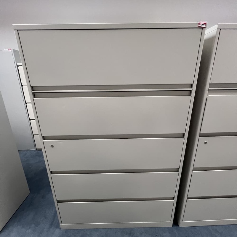 42″ W x 64″ H Steelcase Light Grey Metal 5 Drawer Lateral File Office Furniture Liquidations