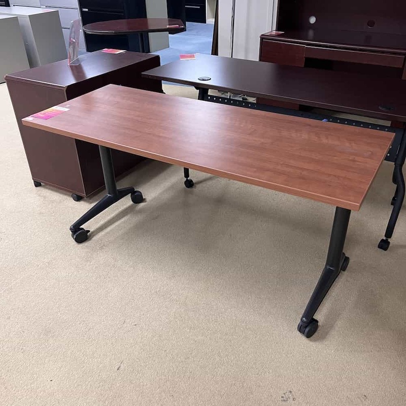 60″ Steelcase Cherry and Black Training Table on Wheels – Folding Office Furniture Liquidations