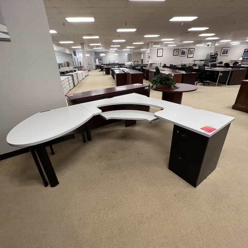 72″ Steelcase White and Black L-Desk with One Pedestal – Left Return Office Furniture Liquidations