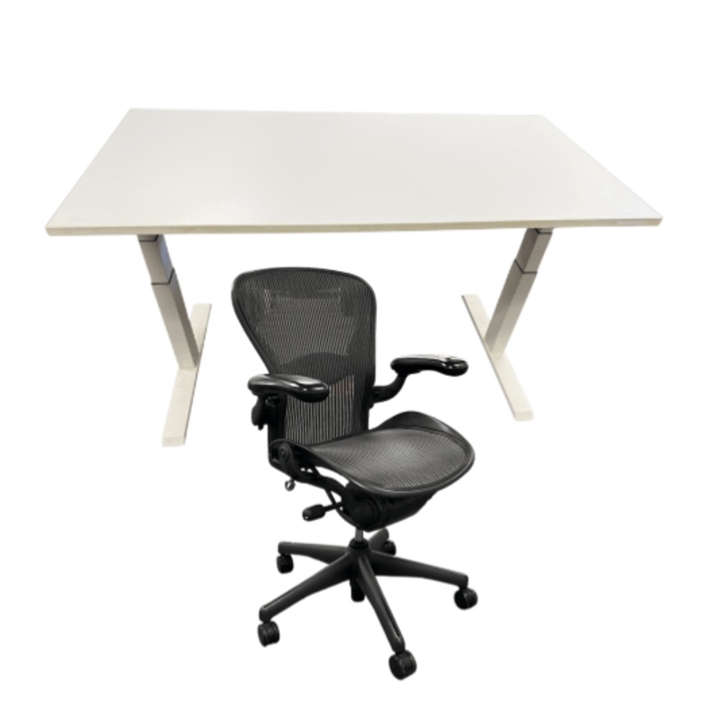 Back to School Special Set 3 – Height Adjustable Desk, and Herman Miller Aeron Chair Office Furniture Liquidations