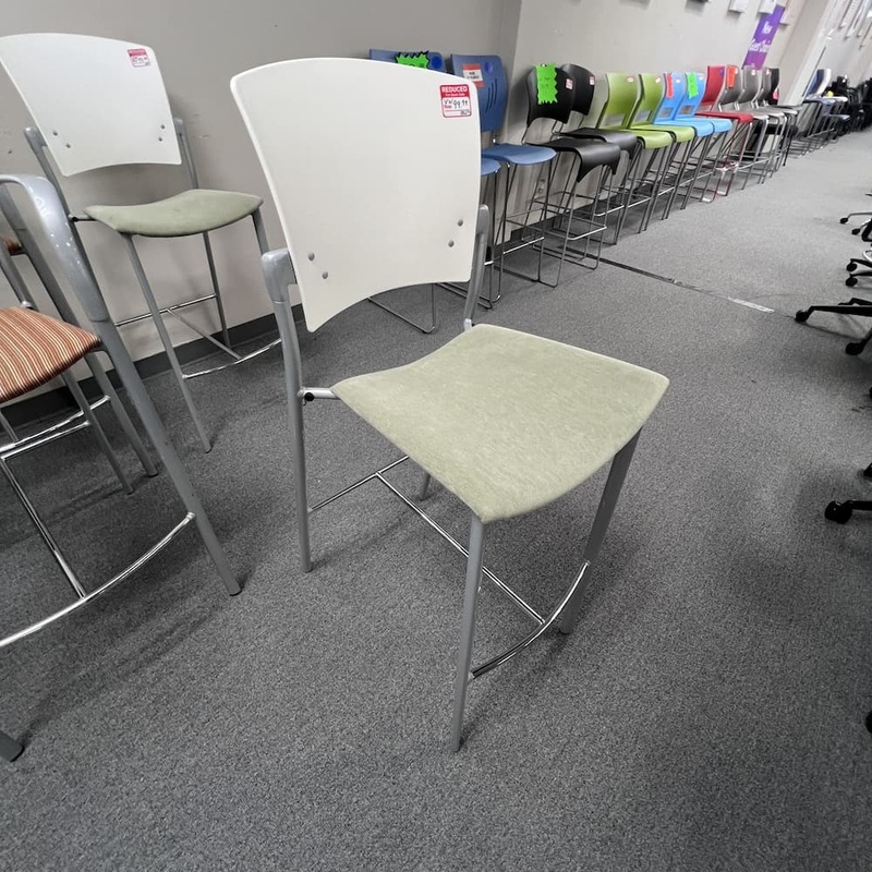 Set of 2 – Green and White Steelcase Coalesse Enea Brayton Bar Height Stool Office Furniture Liquidations