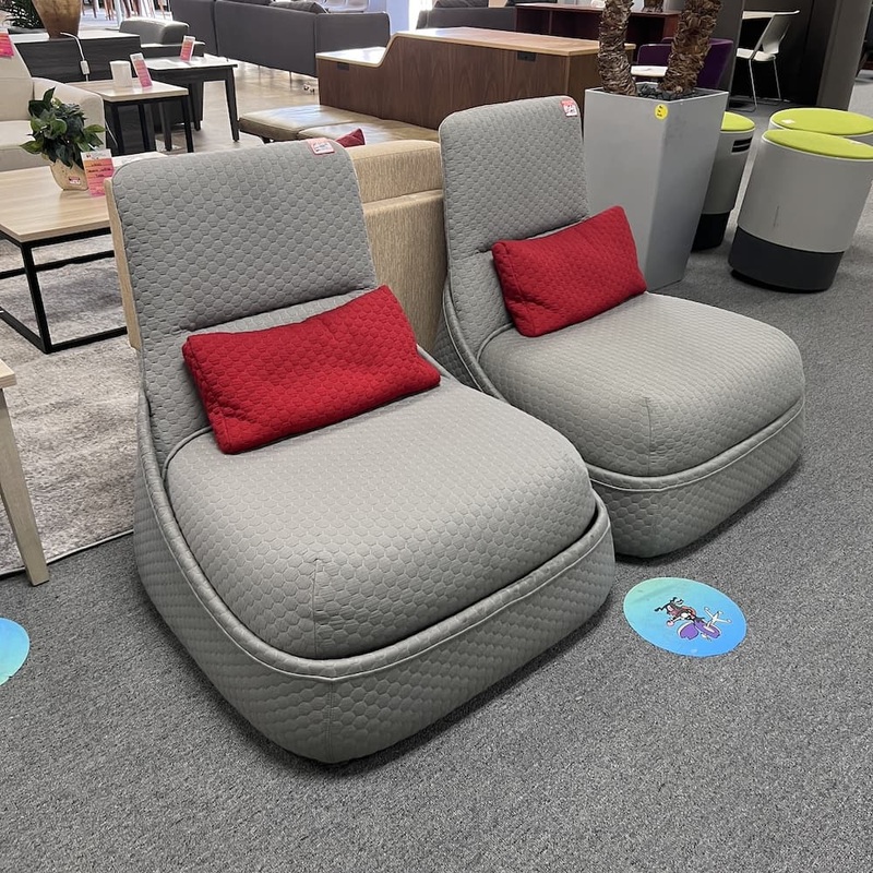 Set of 2 – Steelcase Hosu Grey and Red Quilted Lounge Chair Office Furniture Liquidations