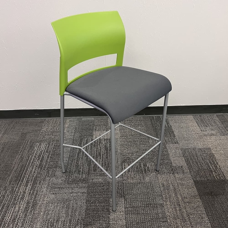 Set of 2 – Steelcase Move Green and Grey Upholstered Office Stool – Bar Height Office Furniture Liquidations