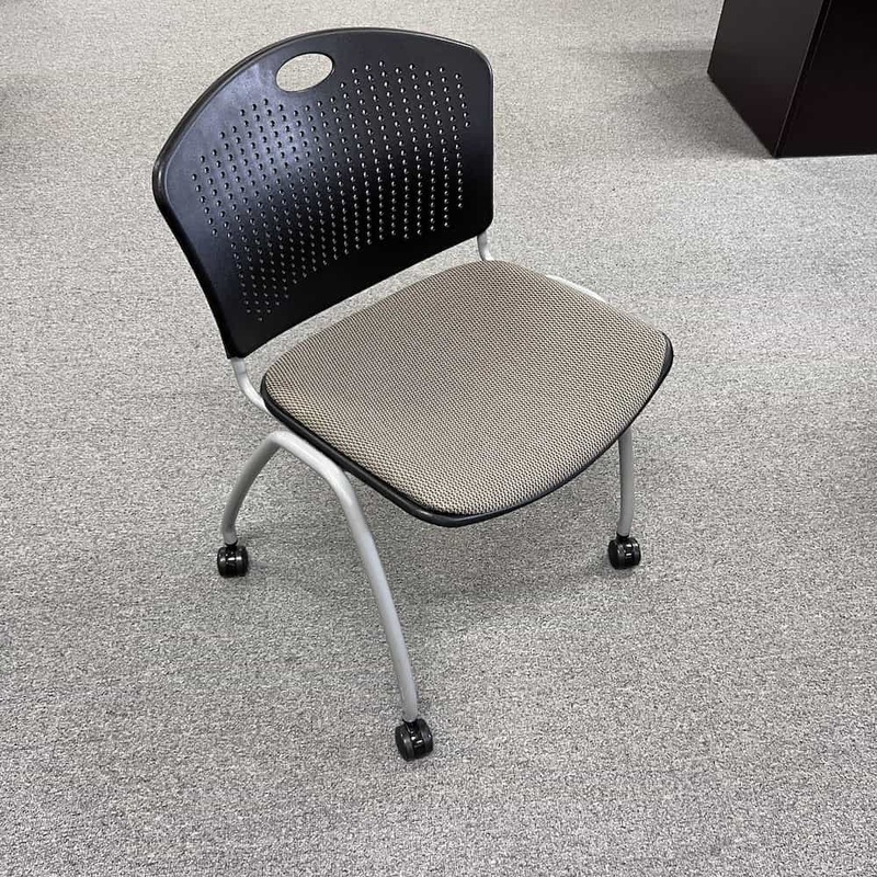 SitOnIt Anytime Black and Taupe Rolling Stacking Chair with Perforated Back Office Furniture Liquidations
