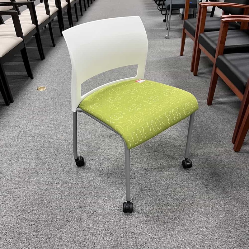 Steelcase Move Green and White Rolling Stacking Chair Office Furniture Liquidations