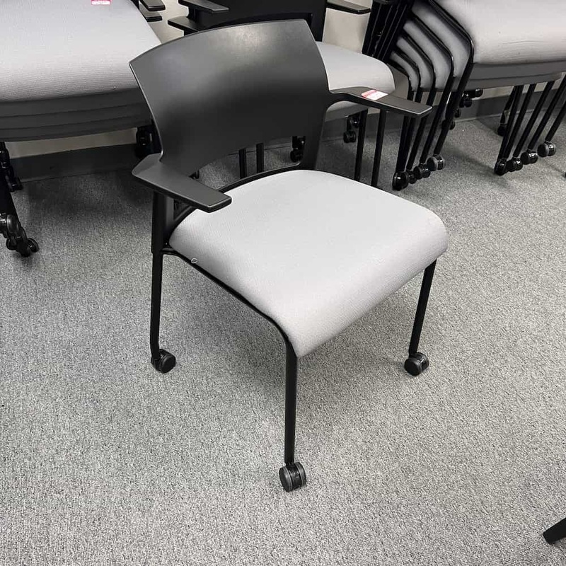 Steelcase Move Light Grey and Black Rolling Stacking Arm Chair Office Furniture Liquidations