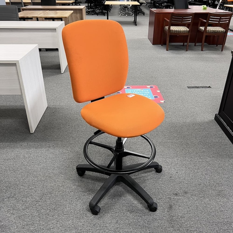 Steelcase Orange and Black Office Stool – No Arms Office Furniture Liquidations