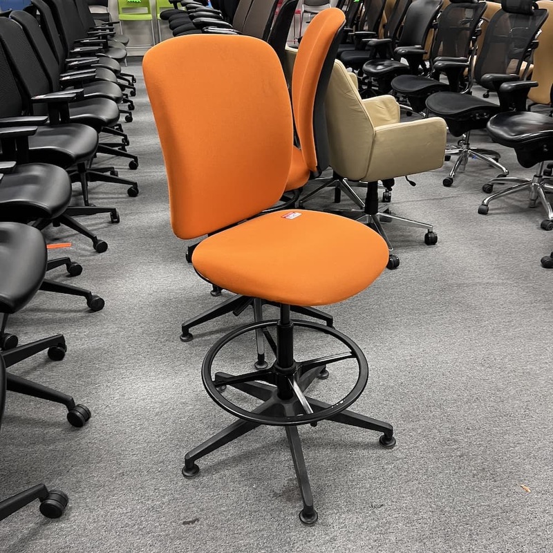 Steelcase Orange and Black Office Stool – No Wheels, No Arms Office Furniture Liquidations