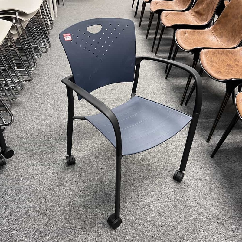 Balt Oui Blue and Black Stacking Rolling Guest Chair Office Furniture Liquidations