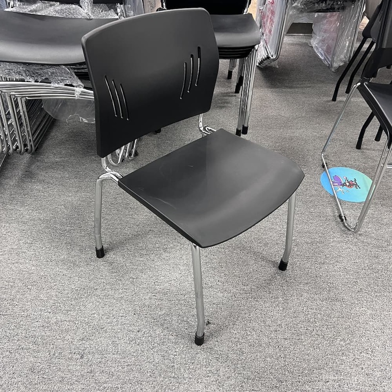 Black Plastic and Chrome Stacking Chair Office Furniture Liquidations
