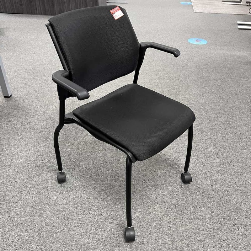 Global Black Mobile Stacking Arm Chair with Upholstery Office Furniture Liquidations