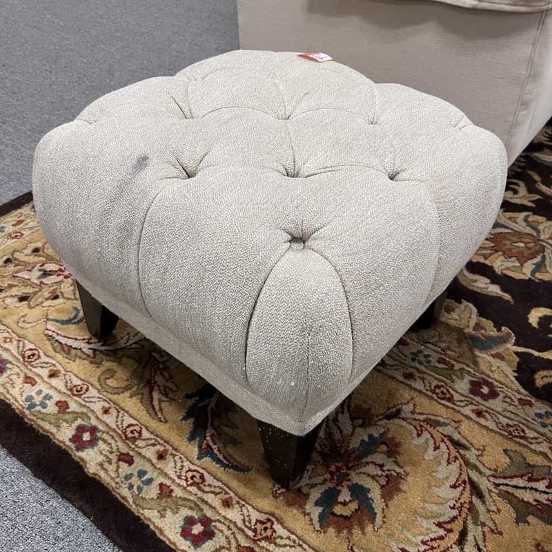 Gold White Linen Look Small Tufted Ottoman Office Furniture Liquidations