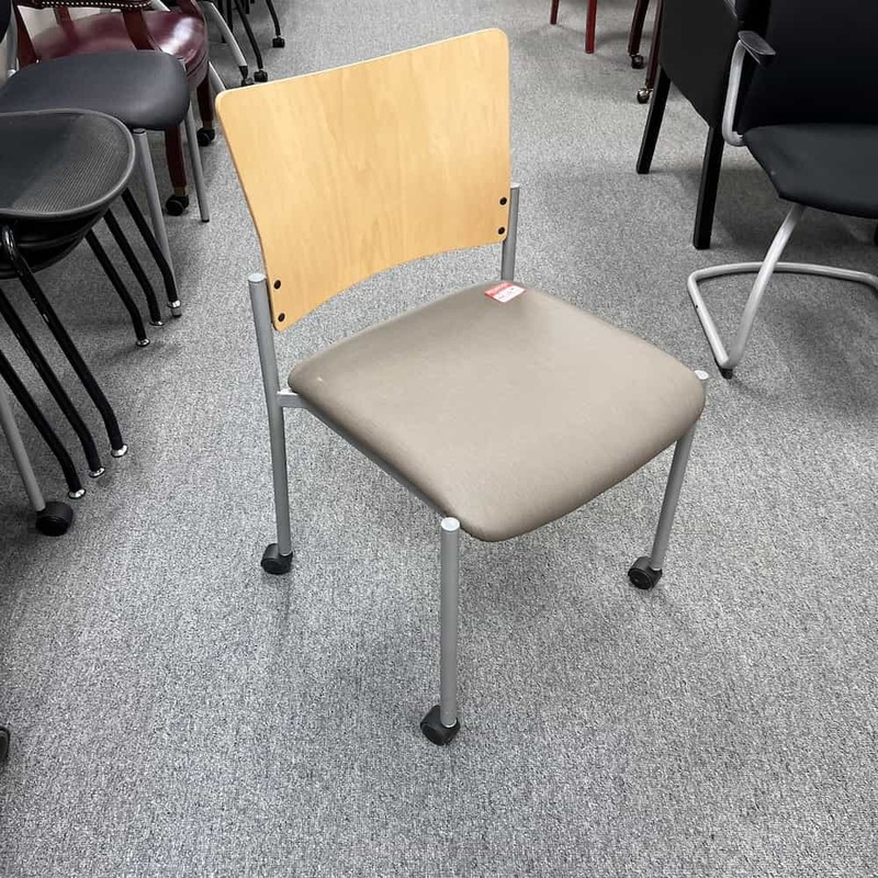 Maple and Taupe Rolling Stacking Chair Office Furniture Liquidations