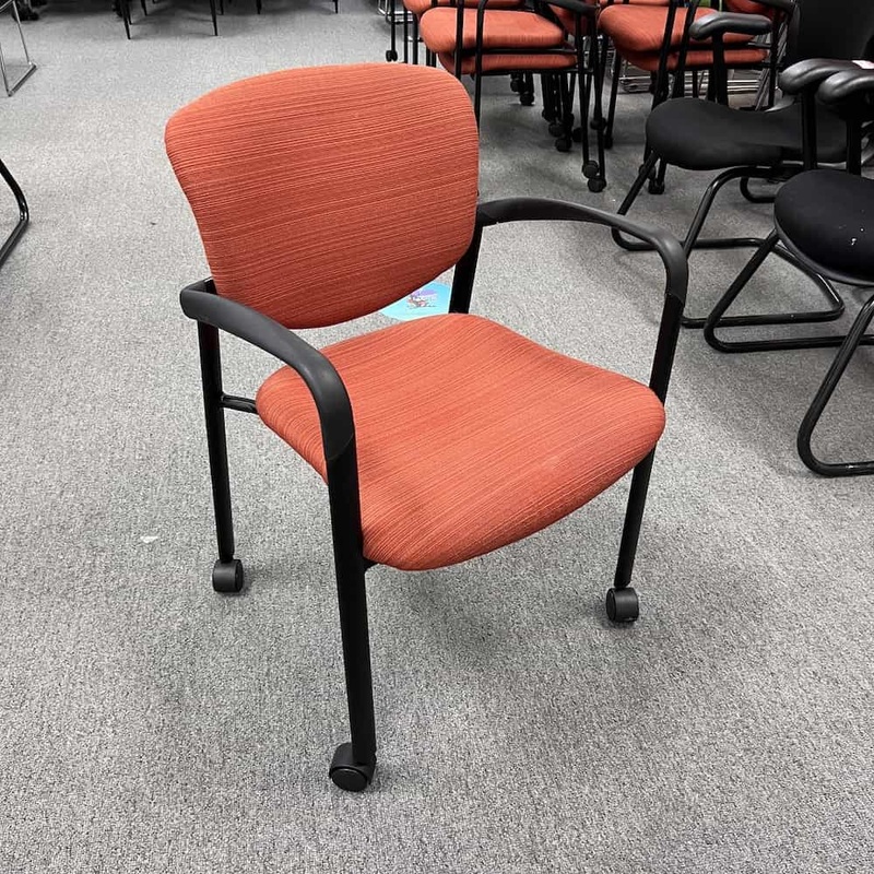 Rust Red and Black Haworth Improv Rolling Stacking Chair Office Furniture Liquidations
