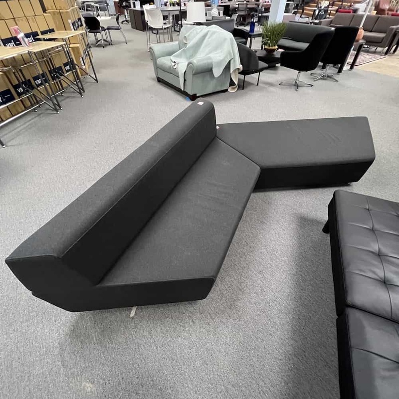 SET 2 Piece Steelcase Dark Grey Trapezoid Modern Sofa Benches Office Furniture Liquidations