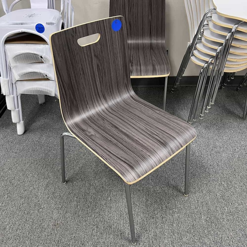 Set of 2 – Coastal Grey and Chrome Molded Wood Stacking Chair – Square Office Furniture Liquidations