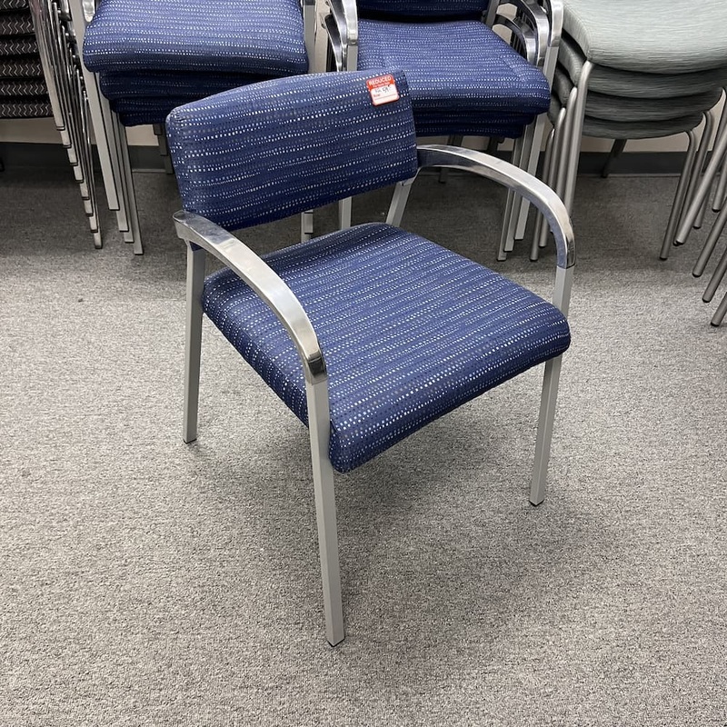 Set of 2 – National Furniture Aurora Blue and Aluminum Stacking Chair Office Furniture Liquidations