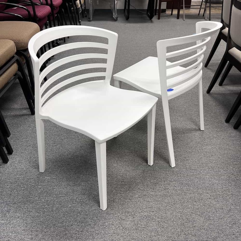 Set of 2 – Safco White Entourage Indoor Outdoor Stacking Chair Office Furniture Liquidations