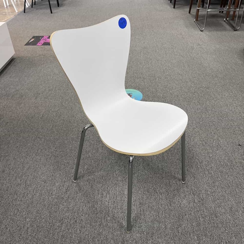 Set of 2 – White and Chrome Molded Wood Stacking Chair – Rounded Office Furniture Liquidations