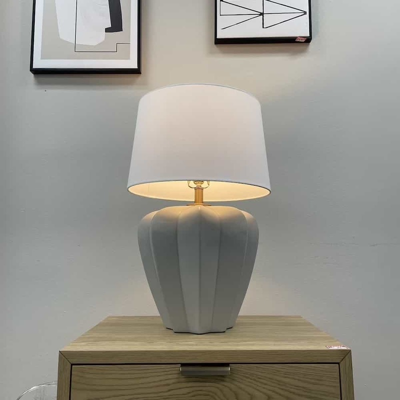 Taupe and White “Pumpkin” Ceramic Table Lamp Office Furniture Liquidations