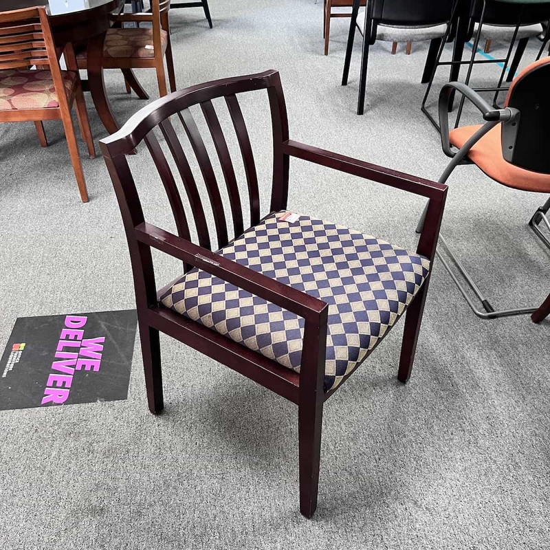 Tellus Purple/Tan Checkered Mahogany Guest Chair Office Furniture Liquidations