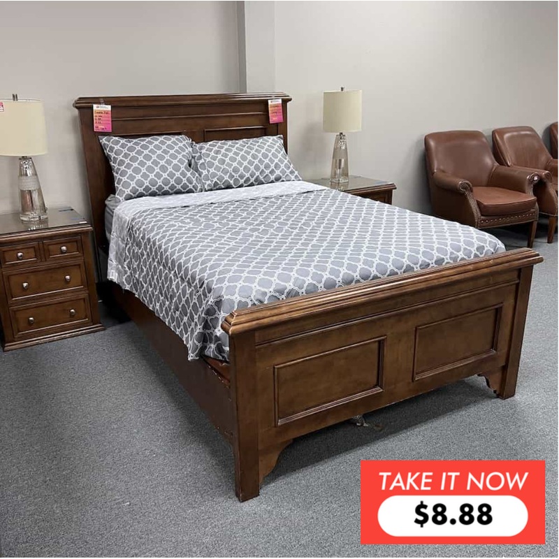 King or Full Size Walnut Bedframe – NO MATTRESS Office Furniture Liquidations