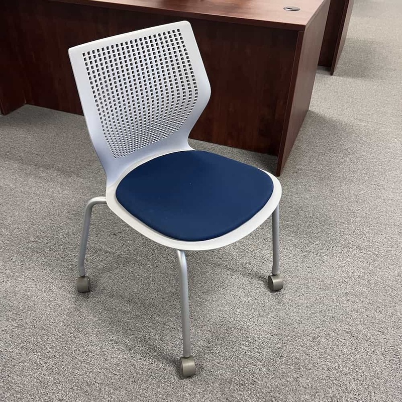 Knoll Multigenerational Grey and Blue Stacking Chair with Wheels Office Furniture Liquidations