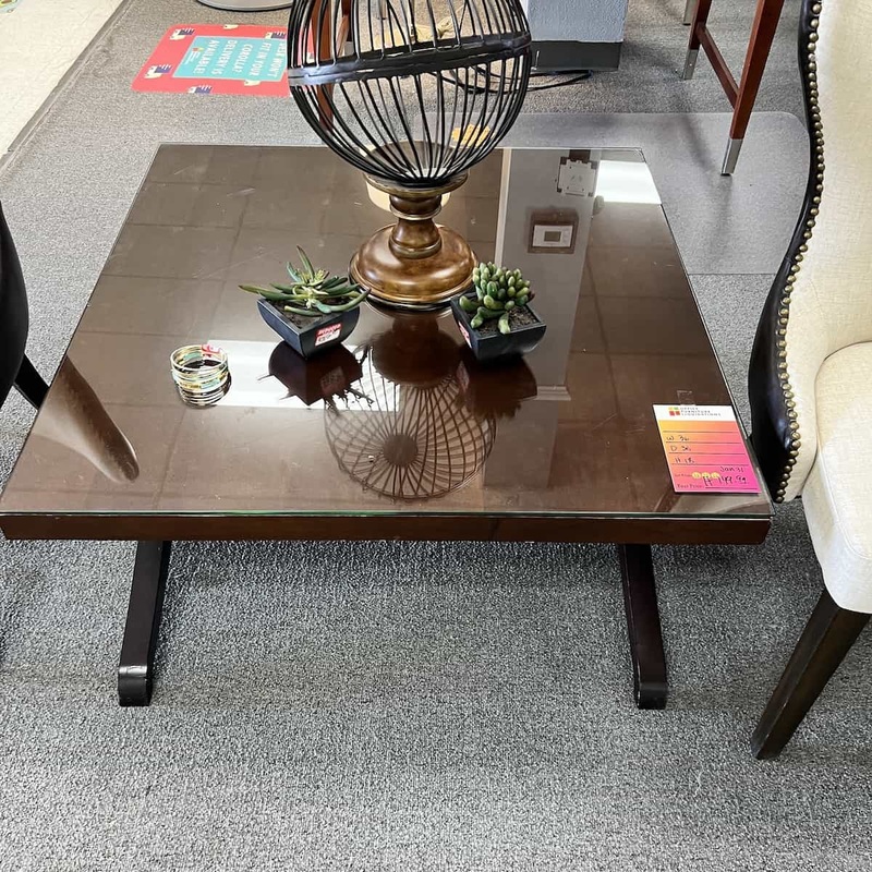 Mahogany/Espresso Glass Top Modern Coffee Table Office Furniture Liquidations