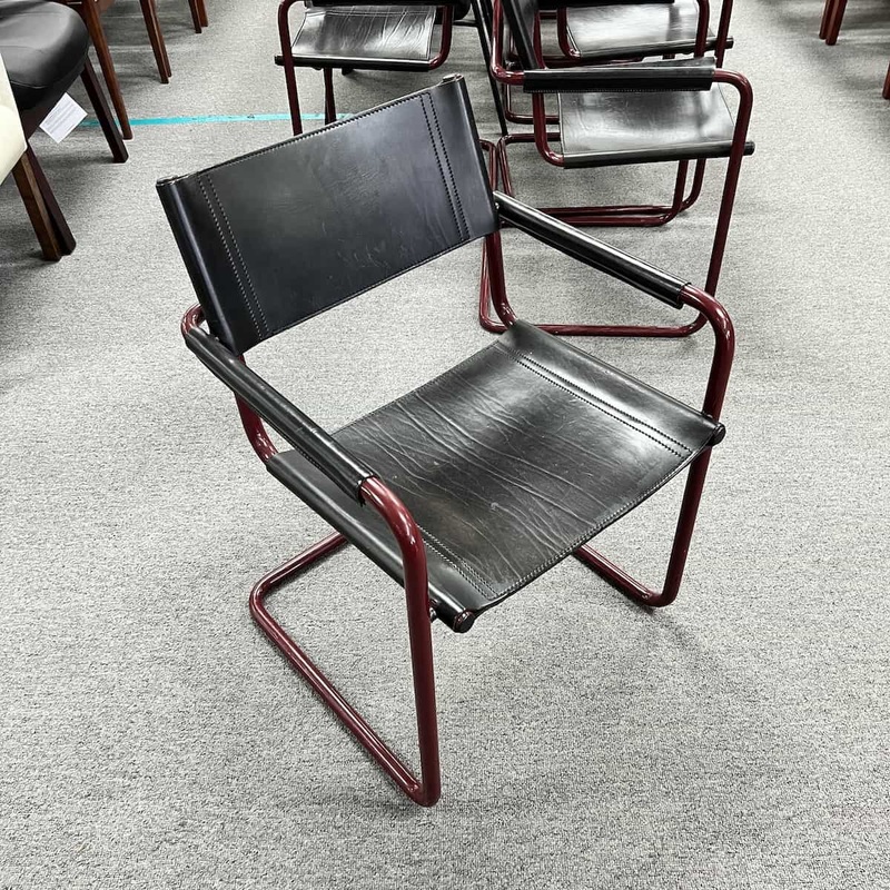 Marcel Breuer Black/Maroon Vintage Mid-Century Luxury Leather Guest Chairs Office Furniture Liquidations
