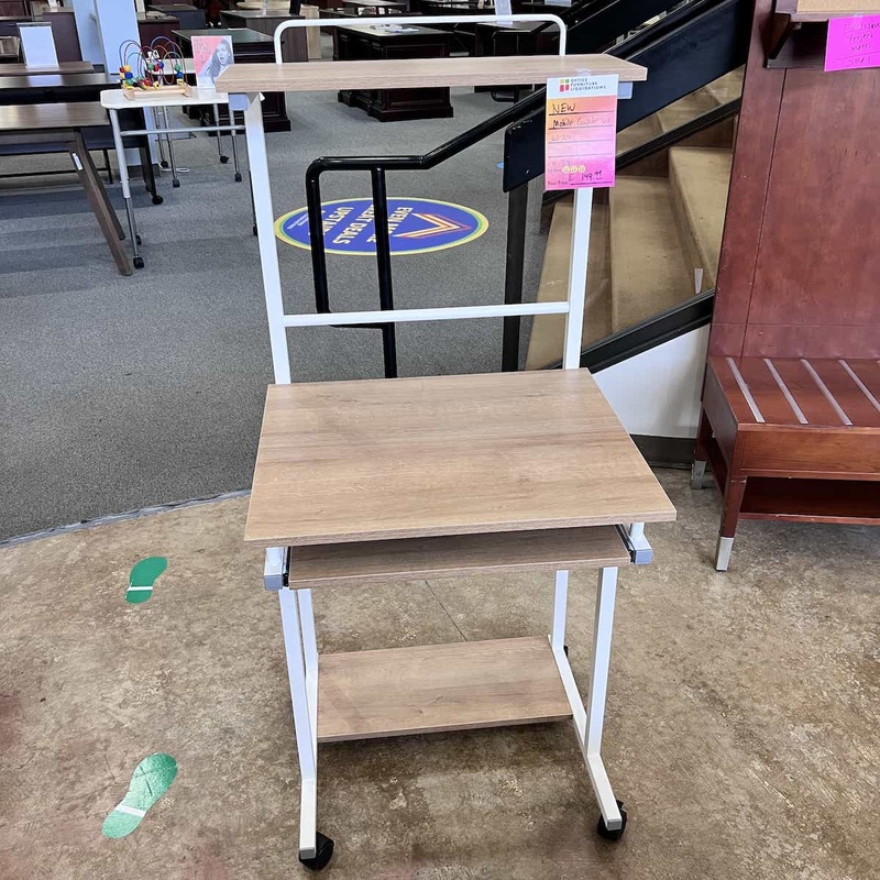 New – 24″ Wide White/Aspen Rolling Workstation with Keyboard Tray Office Furniture Liquidations