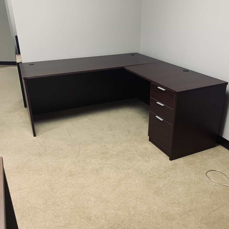 NEW – Modern L-Desk with 1 Pedestal File – Right Return, Various Colors Office Furniture Liquidations