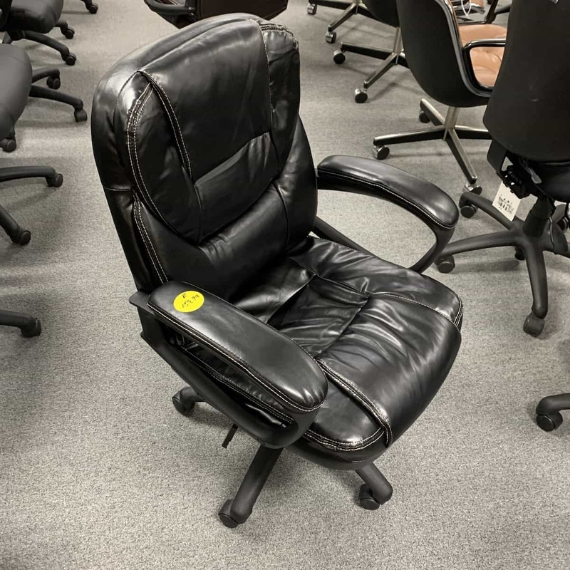 New – Office Source Black Vinyl Executive Chair with White Stitching Office Furniture Liquidations