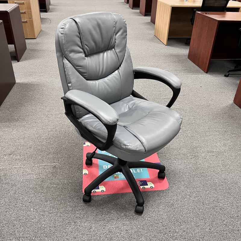New – Office Source Grey Vinyl Executive Chair with White Stitching Office Furniture Liquidations