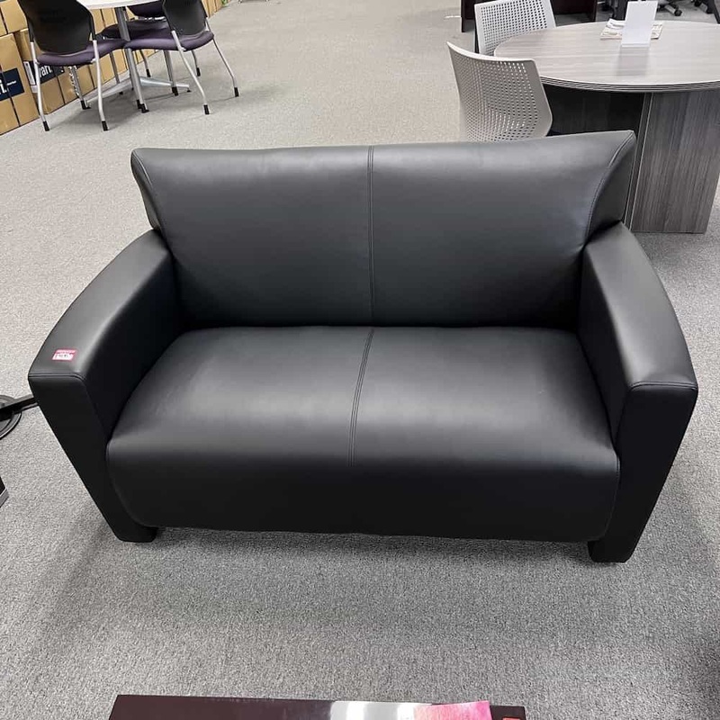 OfficeSource Tribeca Collection Black Vinyl Modern Loveseat Office Furniture Liquidations