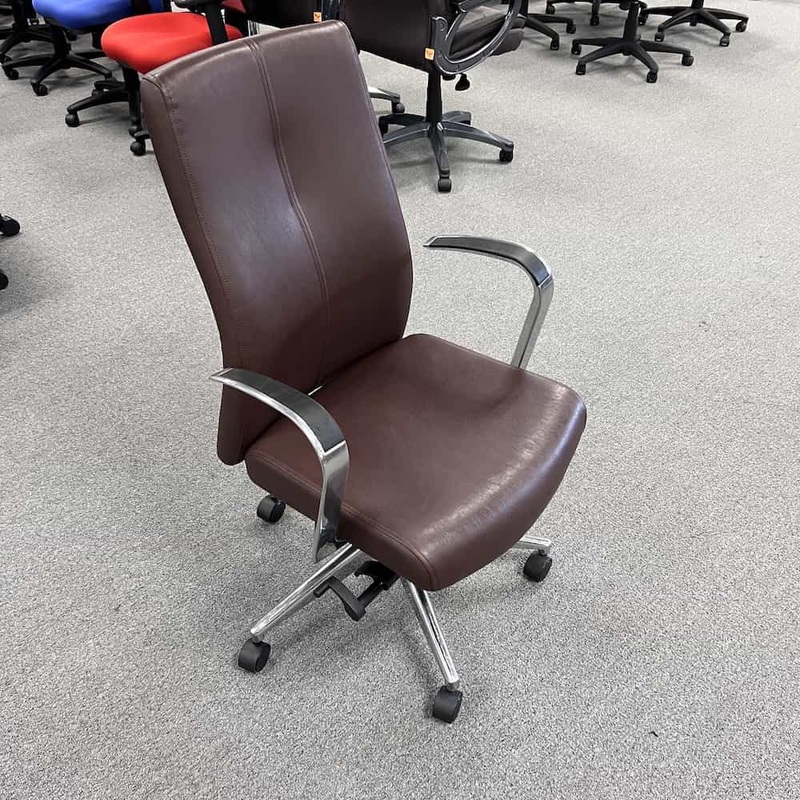 Red Clay Brown Leather and Chrome Modern Conference Chairs Office Furniture Liquidations