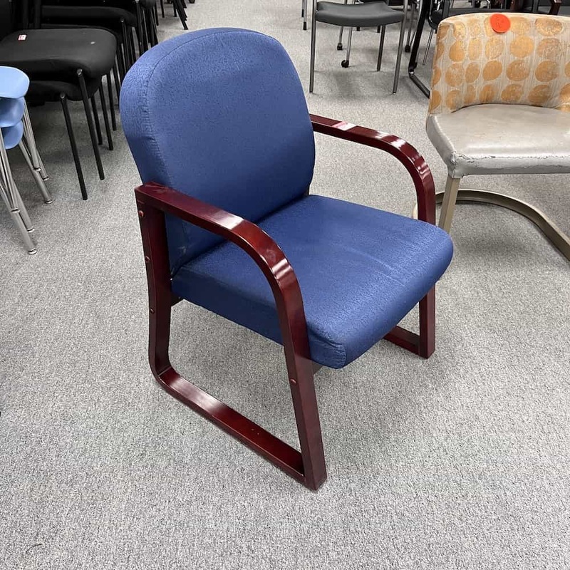 Blue and Mahogany Plush Guest Chair with Wood Arms Office Furniture Liquidations
