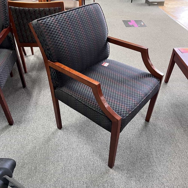Cherry and Multi and Black Squares Cushion Back Guest Chair Office Furniture Liquidations
