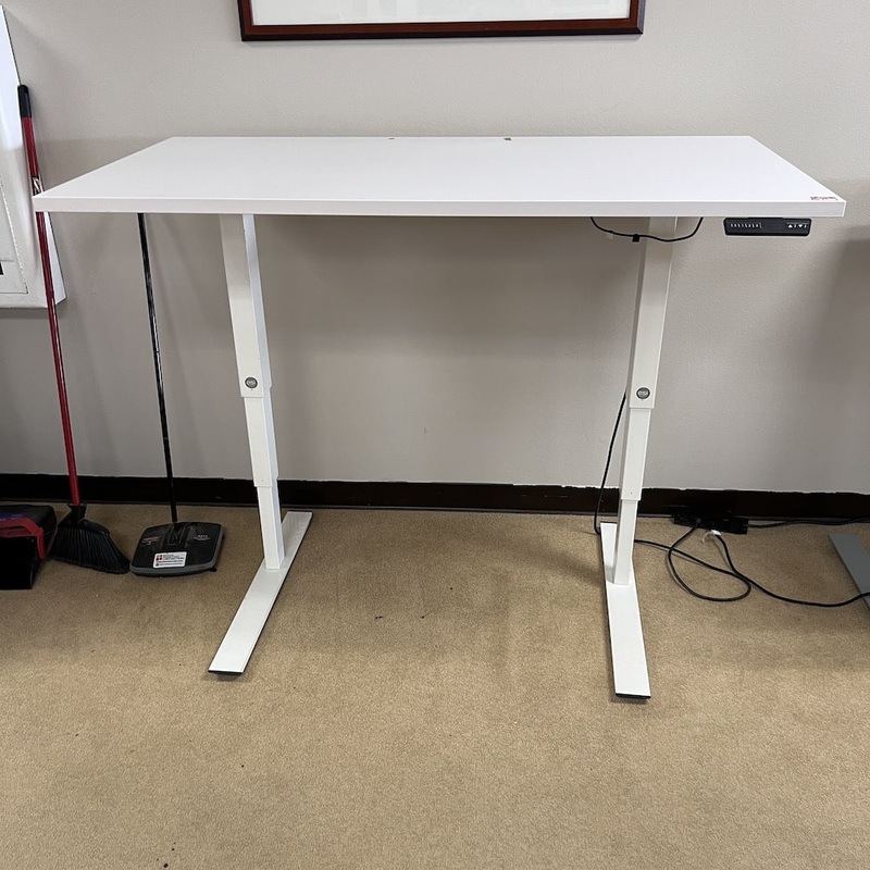 DAMAGED 58″ Wide ESI White Programmable Height Adjustable Standing Desk Office Furniture Liquidations