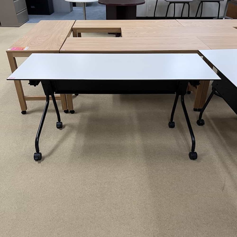 Damaged – 60″ Black and White Nesting Flip Top Training Table Office Furniture Liquidations
