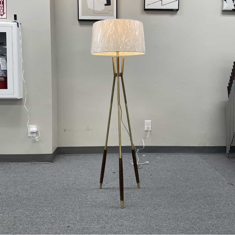 Gold and Beige Cattail Tripod Modern Floor Lamp Office Furniture Liquidations