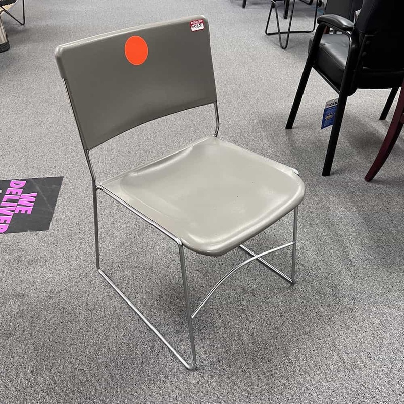 Grey and Chrome Rectangle Back Stacking Chair Office Furniture Liquidations