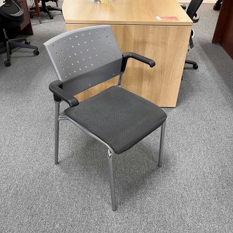 Grey/Black Stacking Chair with Arms Office Furniture Liquidations